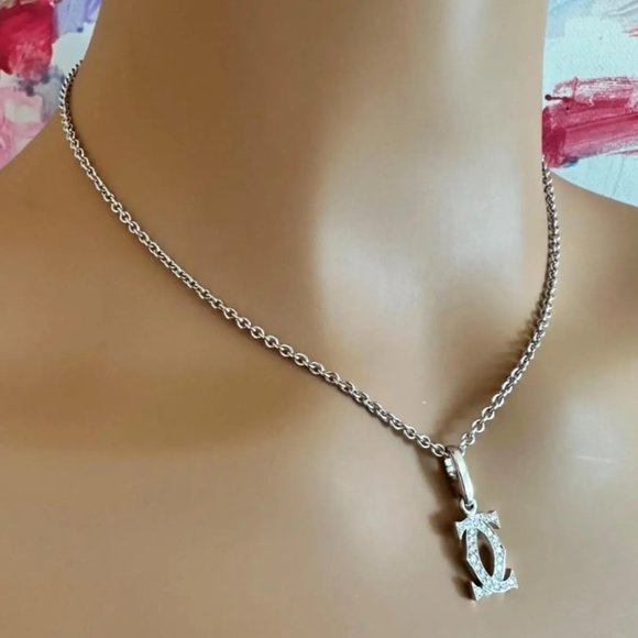 Authentic! Cartier Double C 18k White Gold Diamond Pendant Necklace - Picture 12 of 12